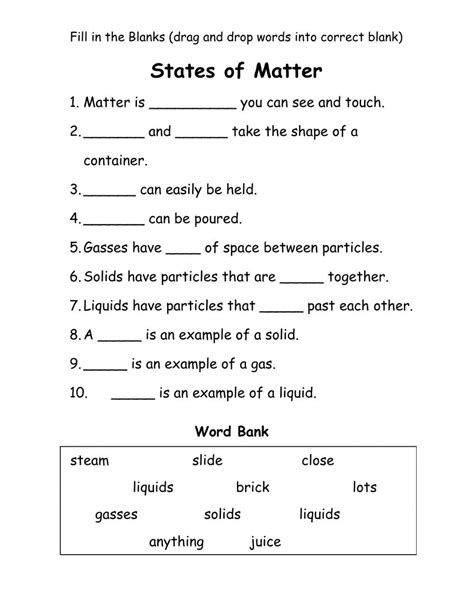 worksheet classification of matter fill in the blanks